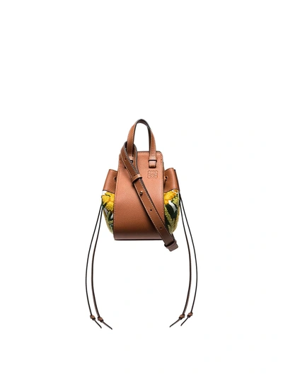 Loewe Hammock Mini Floral-embroidered Leather Bag In Brown
