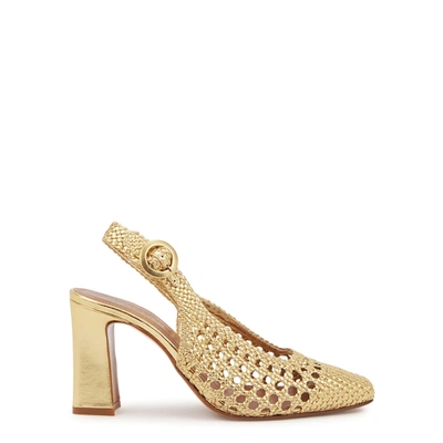 Souliers Martinez Zahara Woven Metallic Leather Slingback Pumps In Gold