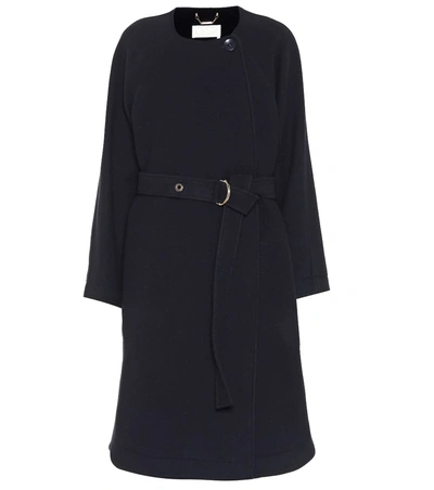 Chloé Festive Belted Wool-blend Coat In Blue