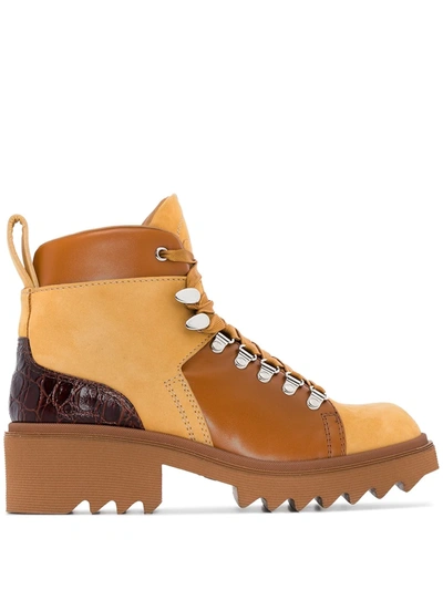 Chloé Bella Lug-sole Lace-up Leather Ankle Boots In Brown