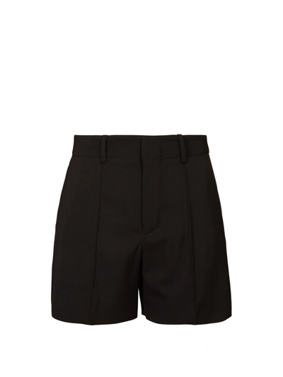 Chloé Festive Pintucked Wool-blend Twill Shorts In Black