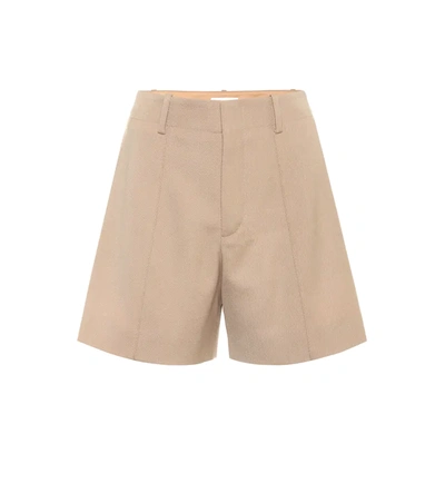 Chloé Festive Pintucked Wool-blend Twill Shorts In Beige