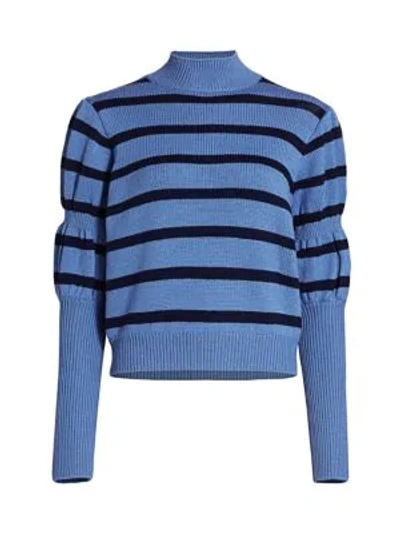 Derek Lam 10 Crosby Elanie Striped Puff-sleeve Sweater In Periwinkle Navy