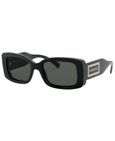 Versace Rectangle Acetate Sunglasses W/ Oversized Logo Temples In Dark Grey