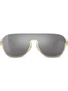 Versace Semi-rimless Mirrored Shield Aviator Sunglasses In Light Grey Mirror Silver