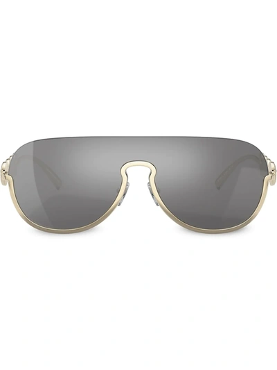 Versace Semi-rimless Mirrored Shield Aviator Sunglasses In Light Grey Mirror Silver