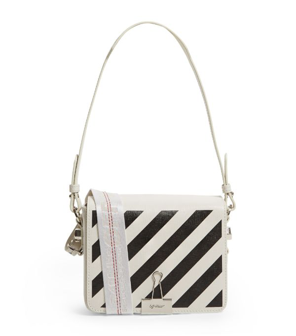 Off-white Diagonal Stripe Flap Cross Body Bag In White Black | ModeSens
