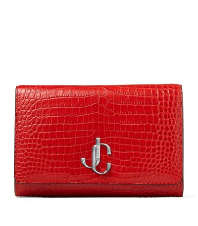 Jimmy Choo Small Croc-embossed Leather Varenne Clutch Bag In Royal Red
