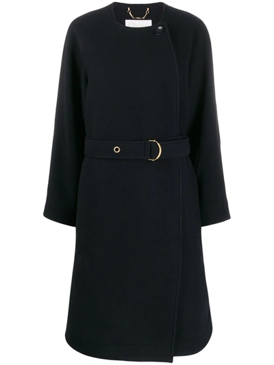 Chloé Longline Belted Coat In Blue