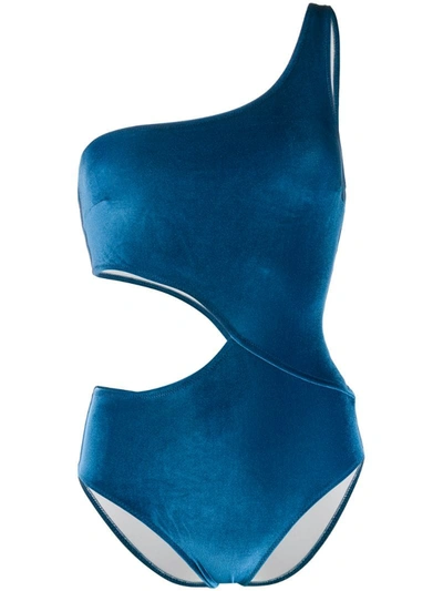 Solid & Striped Claudia One-shoulder Velvet Swimsuit In Aqua Velvet