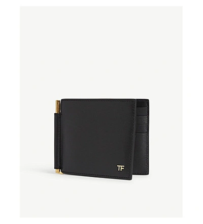 Tom Ford T-line Money Clip Leather Wallet In Green
