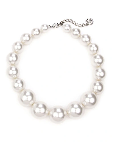 Ben-amun White Glass-pearl All Around Necklace In Silver/ Beige