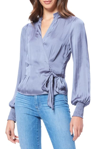 Paige Selby Long-sleeve Satin Wrap Top In Granite