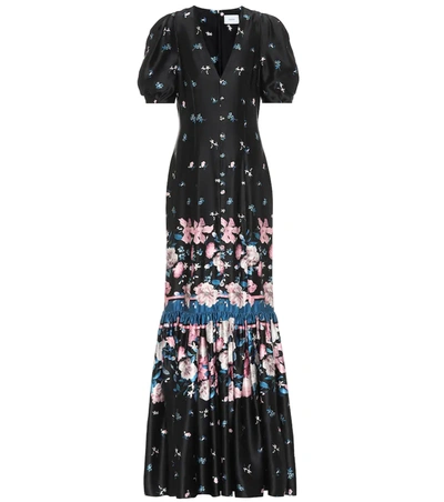 Erdem Rosetta Floral-print Silk-satin Maxi Dress In Black Pink
