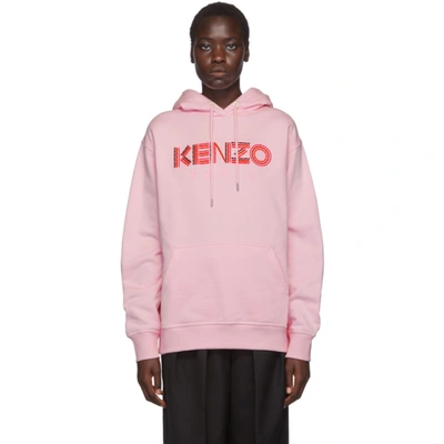 Kenzo Cord Logo Cotton Hoodie In Pink