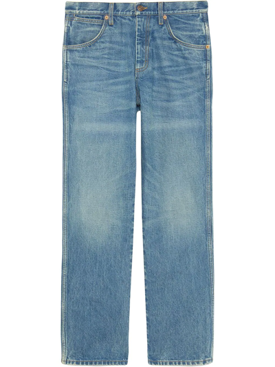 Gucci Straight Leg Cotton Denim Jeans In Blu