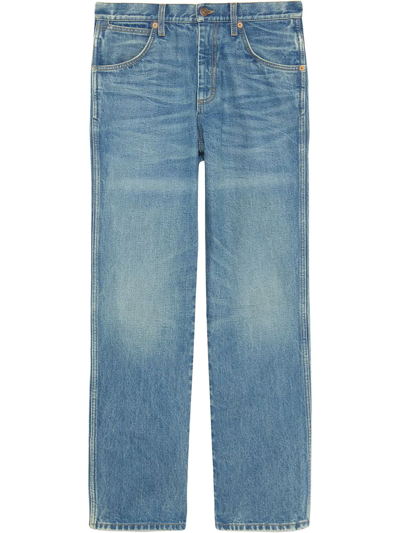 Gucci Straight Leg Cotton Denim Jeans In Blue