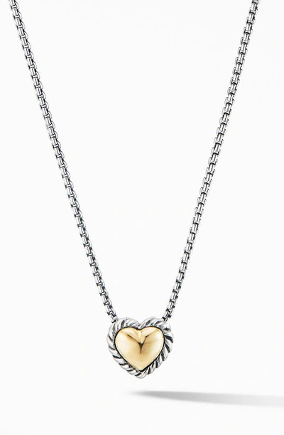 David Yurman Cable Collectibles Cable Cookie Classic Heart Necklace With 18k Yellow Gold In Silver