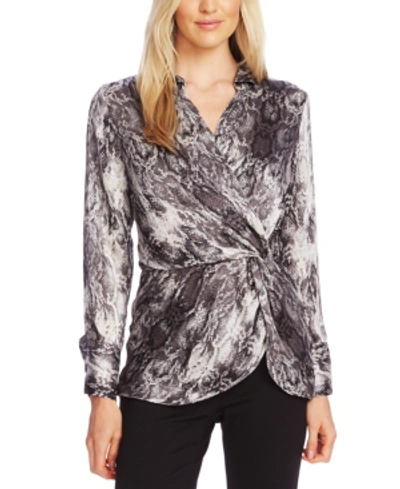 Vince Camuto Snakeskin Print Twisted Peplum Top In Rich Black