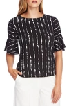 Vince Camuto Striped Flutter-sleeve Top In Rich Black