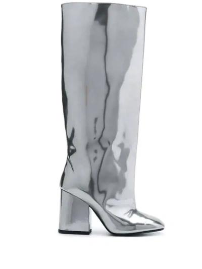 Marni Women's Tall Square-toe Block-heel Boots In Silver
