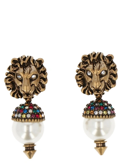 Gucci Lion Pendant Drop Earrings In Multi