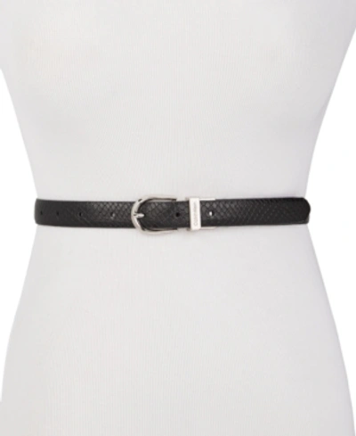 Calvin Klein Snake-embossed Reversible Belt In Black/silver/polished Nickel