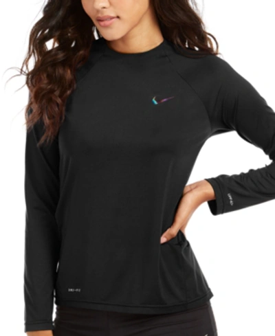 Nike Plus Size Solid Essential Long-sleeve Hydro Rash Guard In Black
