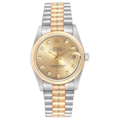 Rolex President Tridor Midsize White Yellow Rose Gold Diamond Watch 68279 In Not Applicable