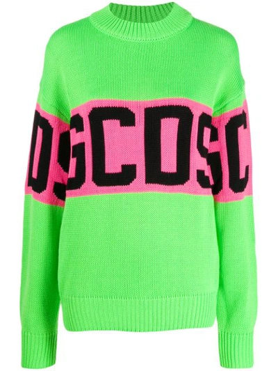 Gcds Logo Neon Wool Blend Sweater In Green