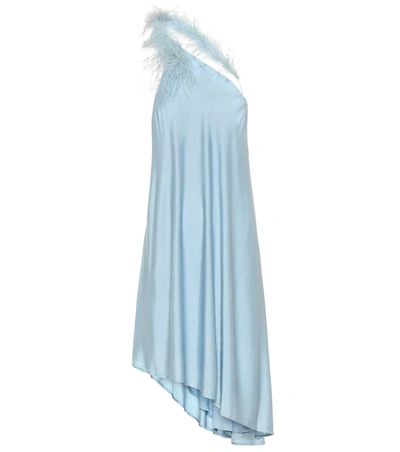 Cult Gaia Flo Feather-trimmed Satin Minidress In Sky