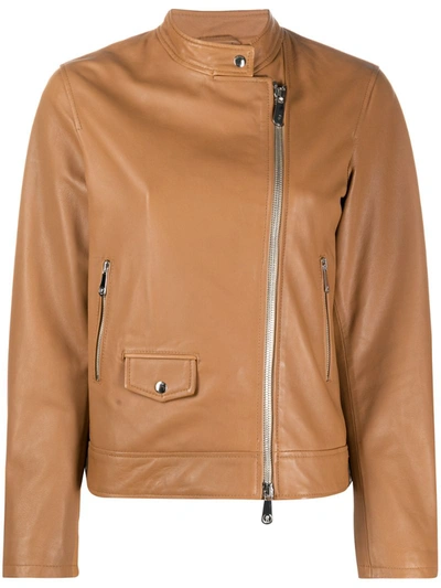 Peserico Asymmetric Leather Bomber In Cafe