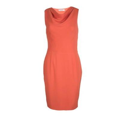 Pre-owned Dior Orange Silk Cowl Neck Sleeveless Dress M
