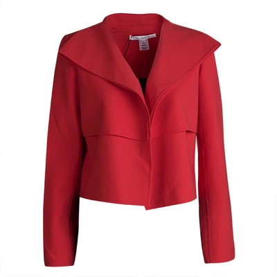 Pre-owned Oscar De La Renta Red Wool Open Front Cropped Jacket M