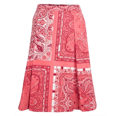 Pre-owned Etro Red Paisley Printed Cotton Box Pleated Skirt M