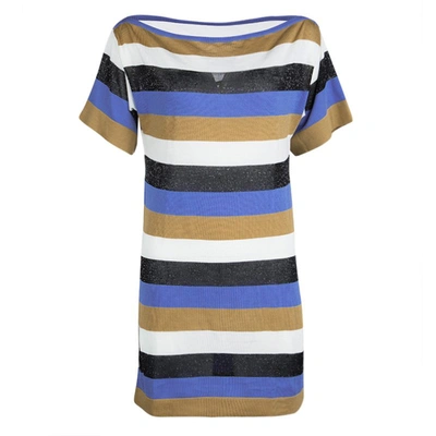 Pre-owned M Missoni Colorblock Striped Knit Strip Back Detail Top M In Multicolor