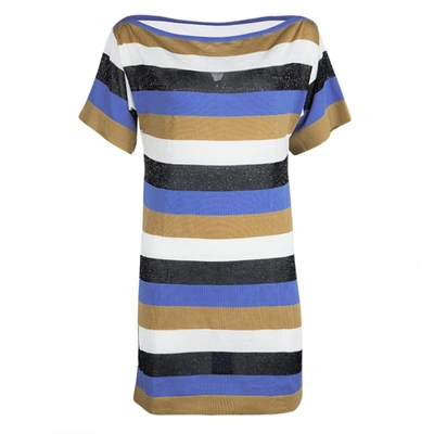 Pre-owned M Missoni Colourblock Striped Knit Strip Back Detail Top M In Multicolor