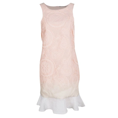Pre-owned Ermanno Scervino Peach Ombre Embossed Jacquard Ruffled Bottom Sleeveless Dress M In Pink