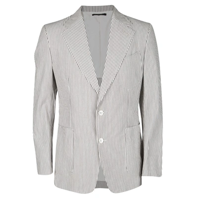 Pre-owned Tom Ford Brown And White Striped Cotton Basic Base Blazer Xl
