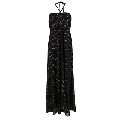 Pre-owned Ralph Lauren Black Silk Clip Dot Ruched Detail Strapless Dress L