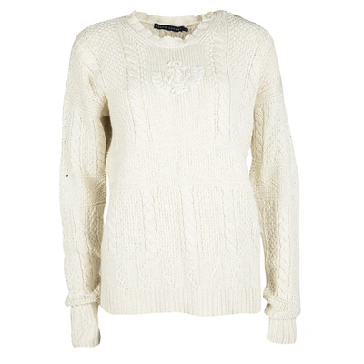 Pre-owned Ralph Lauren Cream Chunky Knit Sweater L