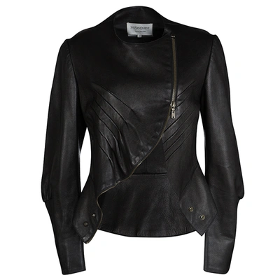 Pre-owned Saint Laurent Hiver'08 Dark Brown Leather Asymmetric Zip Front Jacket M