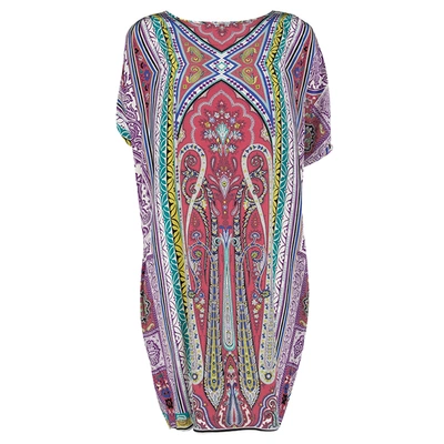 Pre-owned Etro Multicolor Printed Silk Slit Sleeve Detail Shift Dress L