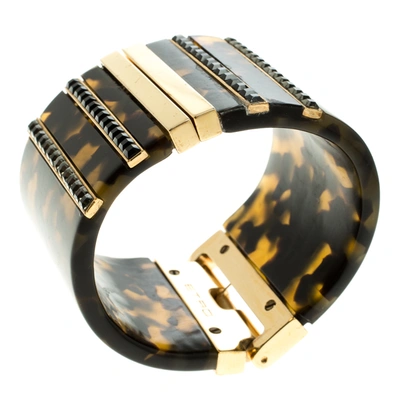 Pre-owned Etro Brown Plexiglas Gold Tone Wide Cuff Bracelet 17cm