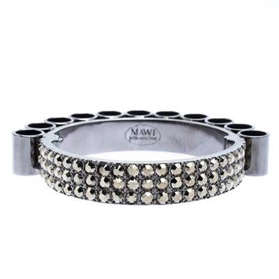 Pre-owned Mawi Retrospective Embedded Crystal Hematite Plated Tube Cuff Bracelet 19cm In Grey