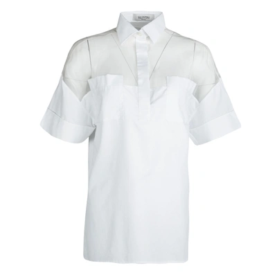 Pre-owned Valentino White Cotton Sheer Yoke Detail Short Sleeve Shirt S