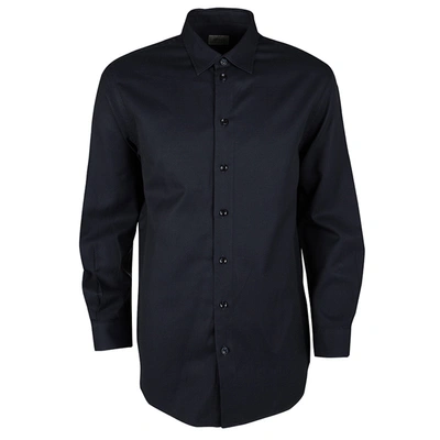 Pre-owned Armani Collezioni Navy Blue Herringbone Pattern Long Sleeve Shirt Xl