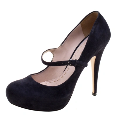 Pre-owned Miu Miu Dark Blue Suede Mary Jane Pumps Size 39