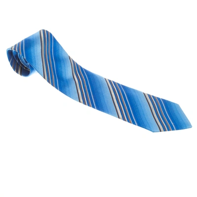Pre-owned Ermenegildo Zegna Blue Diagonal Striped Silk Tie