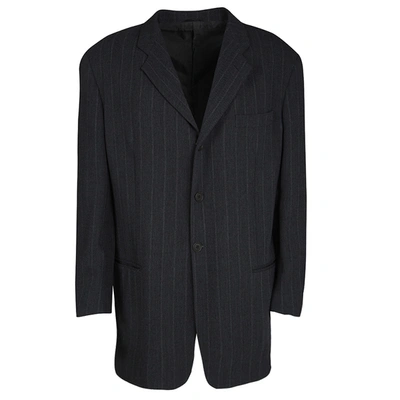Pre-owned Giorgio Armani Grey Wool Herringbone Pattern Suit 3xl